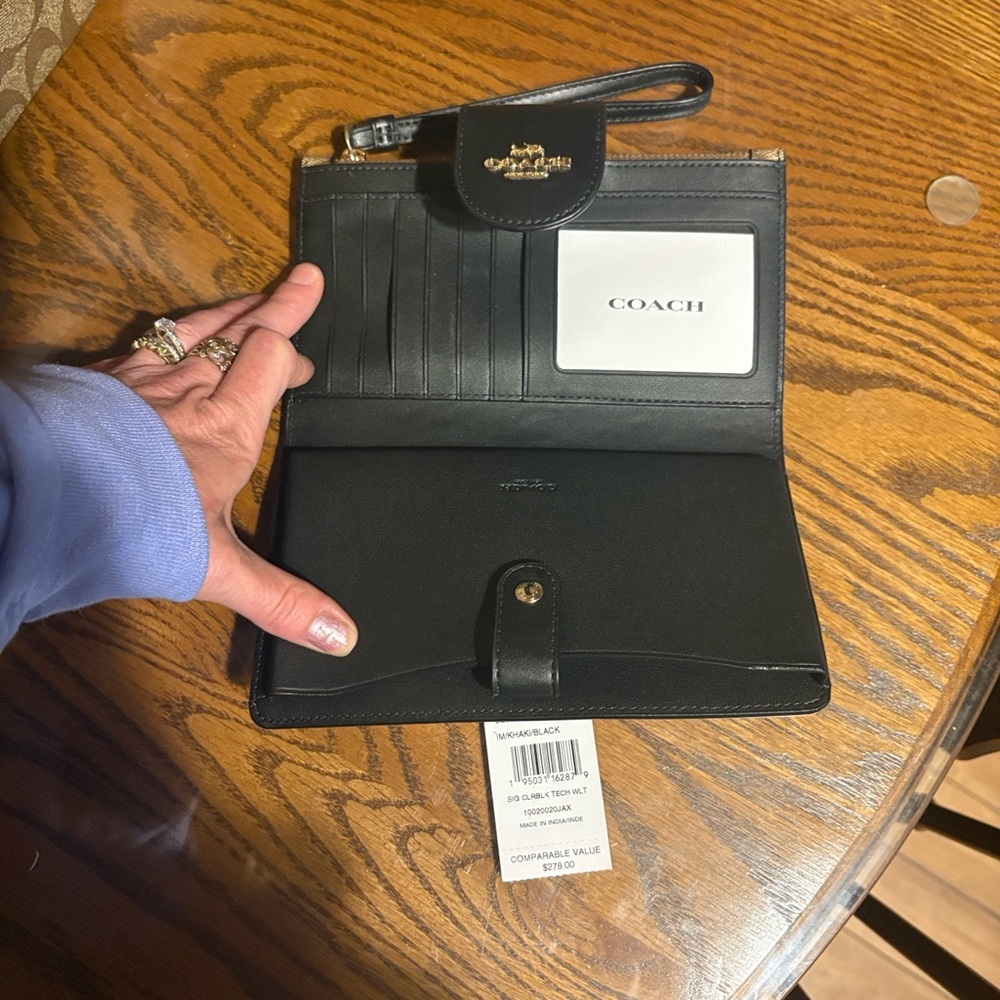 Coach Tan and Black Signature Wristlet